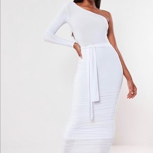 One shoulder white dress